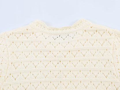 Women's round neck hollow knitted Coat
