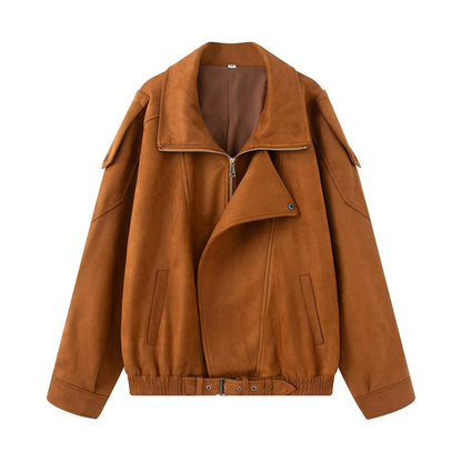 Women's loose Lapel Faux Leather suede jacket Coat