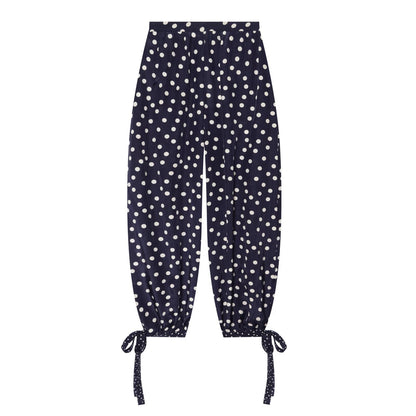 Women's bow decoration polka dot lantern pants