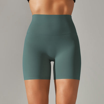 Women's new solid color yoga shorts double sanding tight high waist elastic exercise fitness three-point yoga pants.
