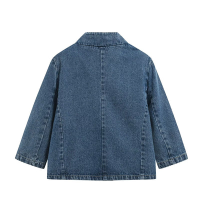 suit Women's 2 pieces short denim Blazer Coat +high waisted flared jeans