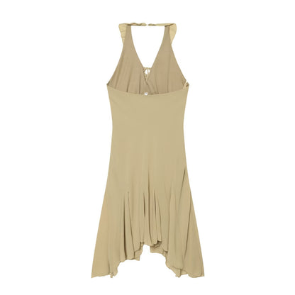 Women's asymmetrical hem hanging neck dress