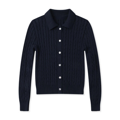 Women's New Sweater Cardigan Basic Classic Embroidered Polo Neck Slim Temperament Thin Coat
