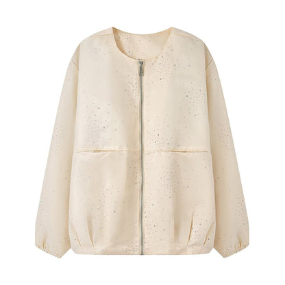 Women's bright diamond fabric O Neck jacket Coat