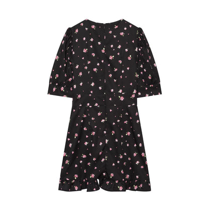 Women's slim V-neck printed mini dress