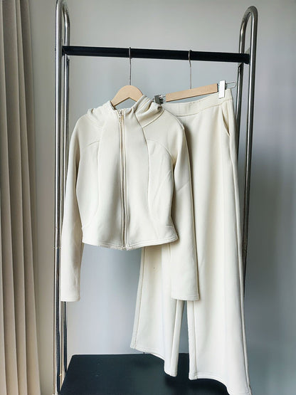 Women's slim-fit hooded cardigan and trousers two-piece set