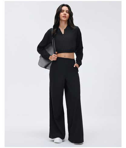 2026 Women's New Sexy Waist Short Jacket+Loose drape casual pants suit