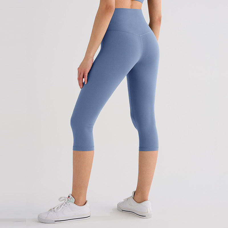 2026 women's new nude sanding yoga pants tight cropped pants