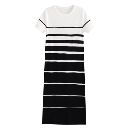 Women's round neck knitted striped dress