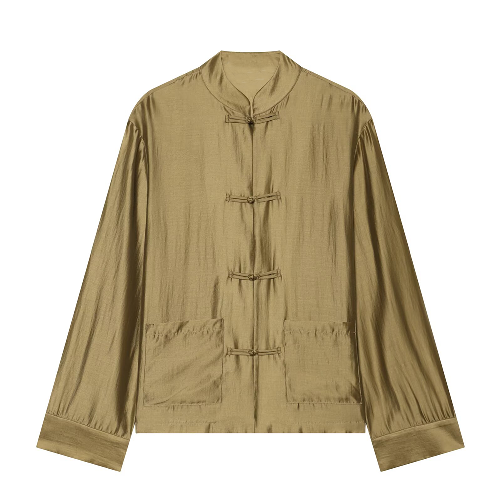 Women's rope knot decoration casual satin shirt