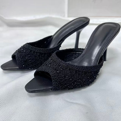 Women's new fashion fishmouth light studded stilettos.