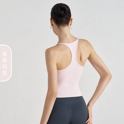 Women's new Joker Naked Vest sports bra with Chest Cushion Tight Slim Yoga Pilates Fitness Breathable Top