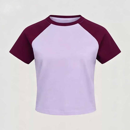 2026 women's new fashion casual slim retro contrast T-shirt