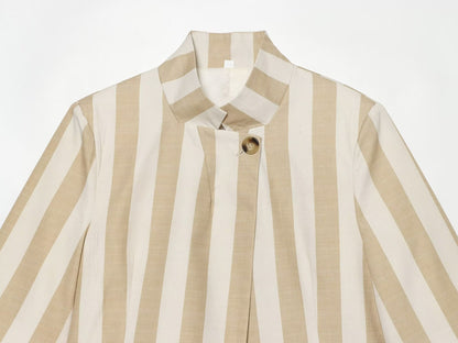 Women's slim short sleeved striped Blazer Coat