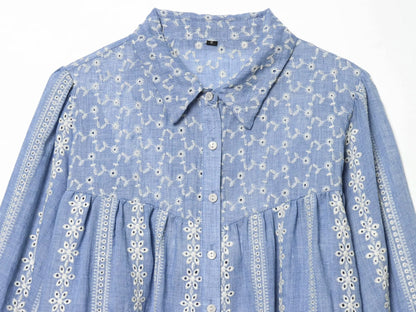 Women's short hollowed out embroidered shirt