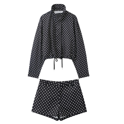 suit Women's 2 pieces polka dot chiffon Coat+shorts