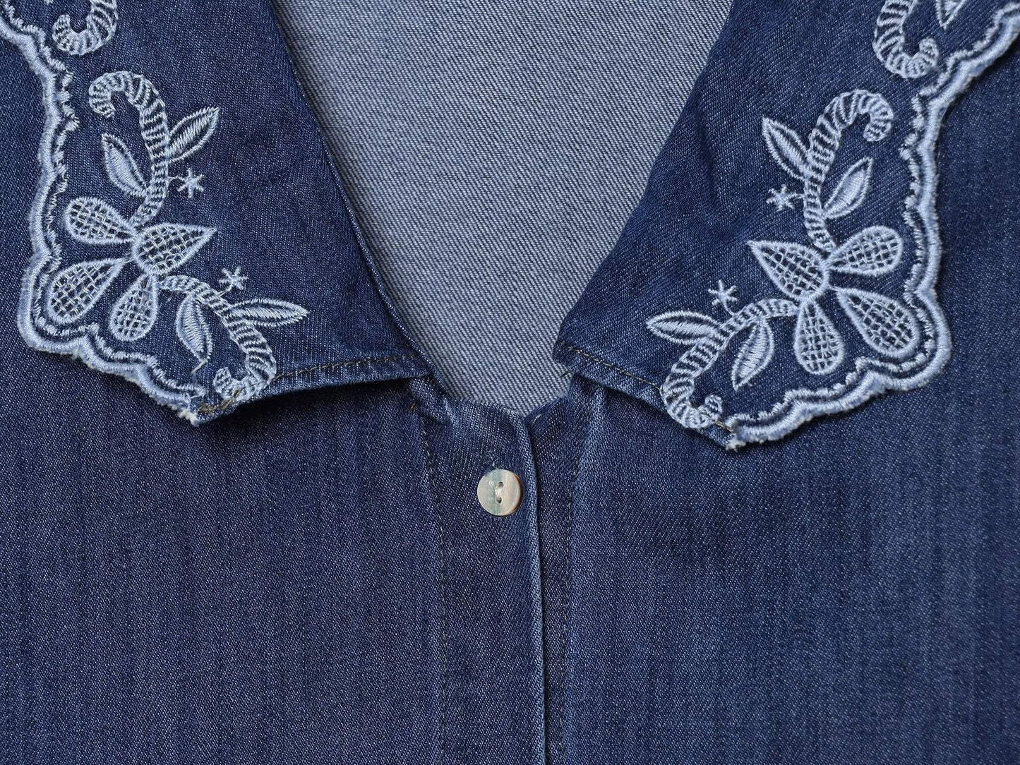 Women's embroidered short denim shirt