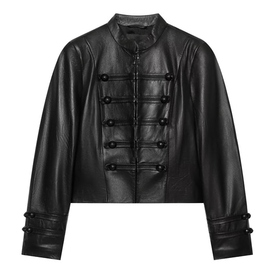 Women's short rope knot buckle imitation leather Coat