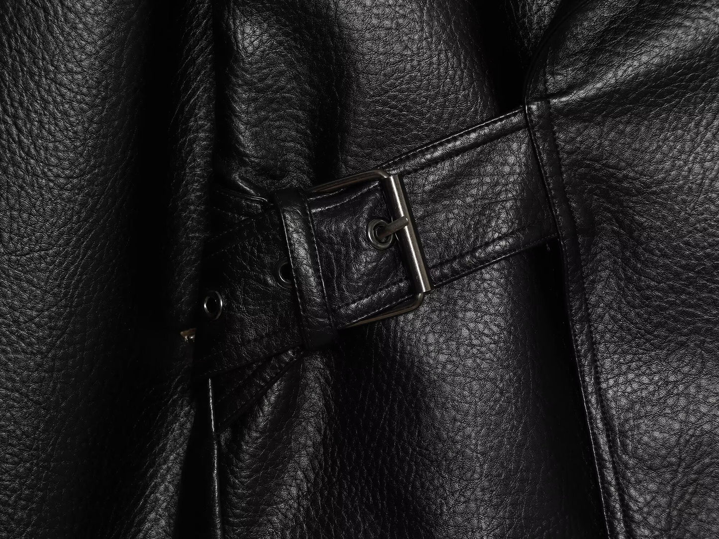 Women's metal buckle decorative lapel faux leather jacket