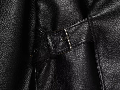 Women's metal buckle decorative lapel faux leather jacket