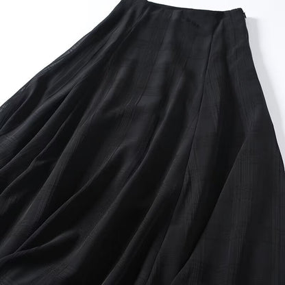 Women's New Fashion draped texture Plaid wide swing MIDI skirt
