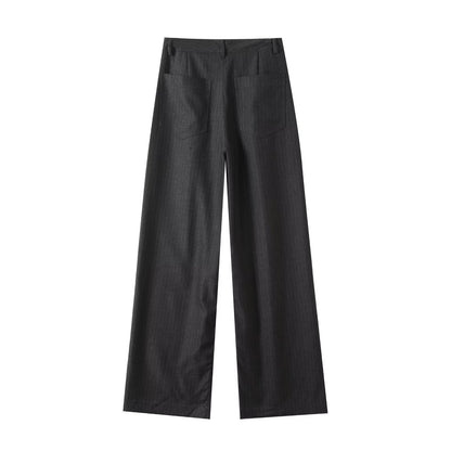 Women's new fashion loose mid waist striped wide leg pants