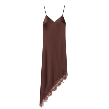 Women's lace satin textured suspender dress