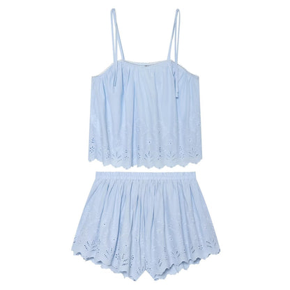 suit Women's 2 pieces embroidered suspender top+shorts