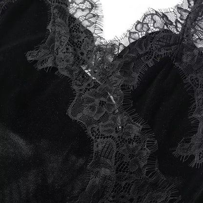Women's asymmetrical velvet lace suspender dress