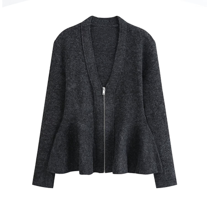 Women's short skirt style hem V-neck zipper Coat