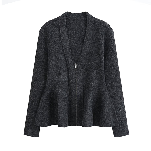 Women's short skirt style hem V-neck zipper Coat