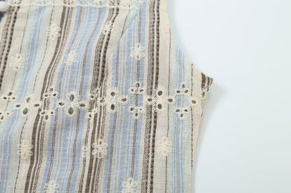 suit Women's 2 pieces sleeveless striped embroidered top+skirt