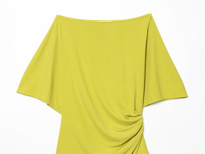 Women's boat neck asymmetrical pleated top
