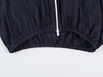 Women's stand collar contrasting striped loose Coat