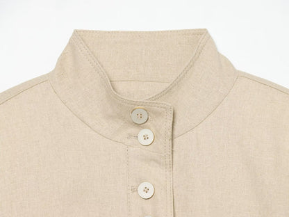 Women's linen blended slim stand collar Coat