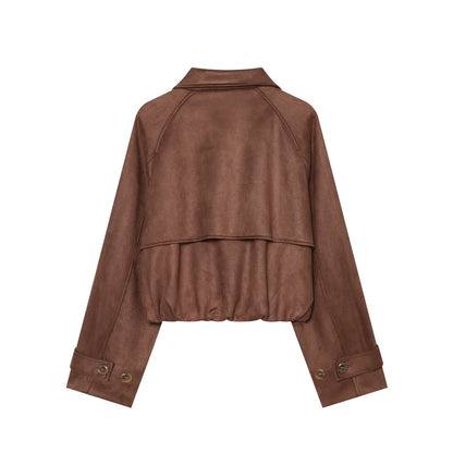 Women's suede texture short pleated Coat
