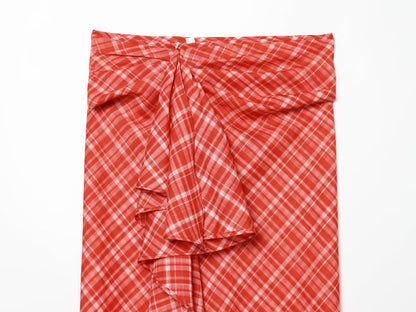 Women's layered decorative Plaid Midi skirt