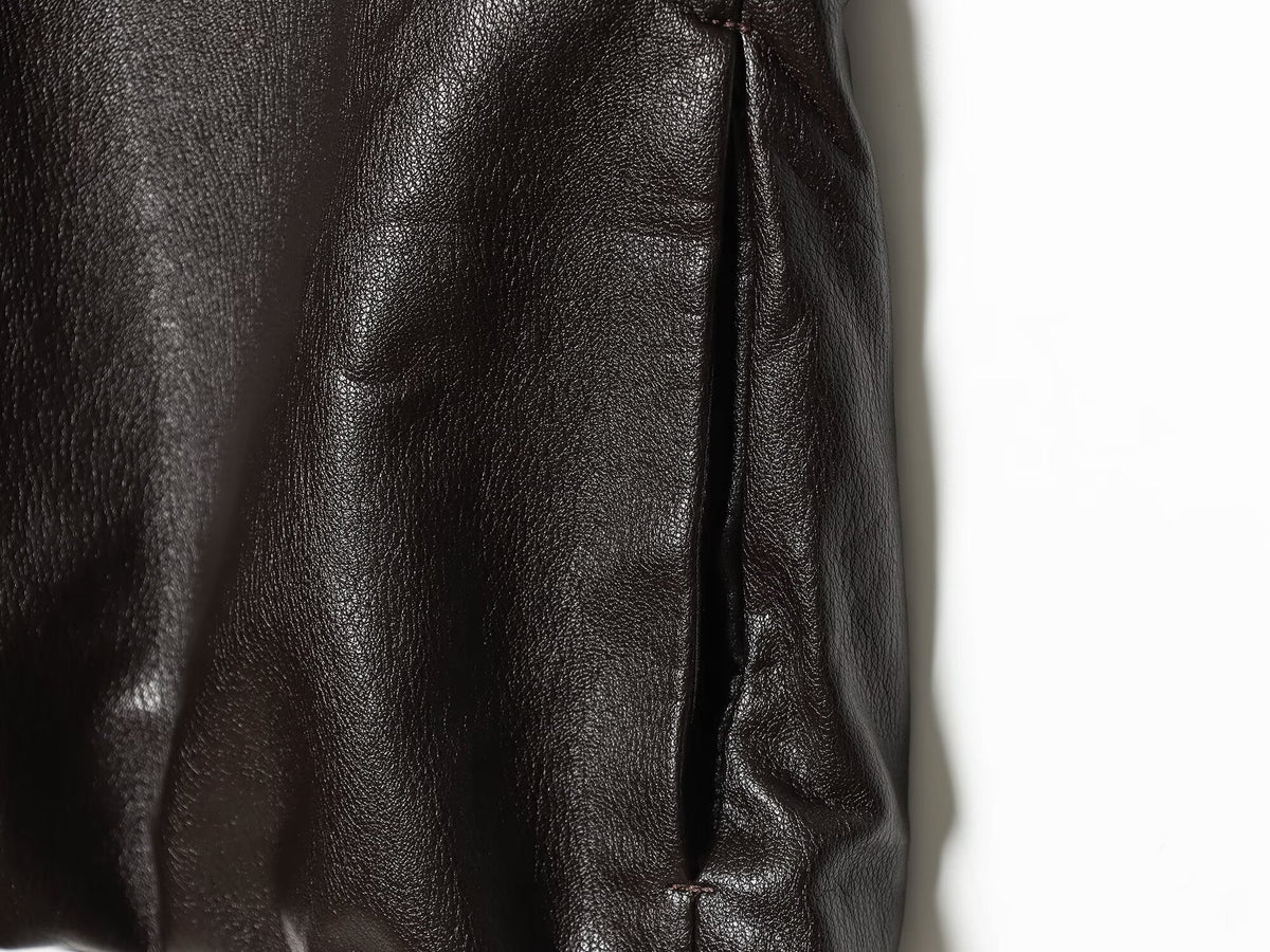 Women's drawstring decorative hooded faux leather Coat