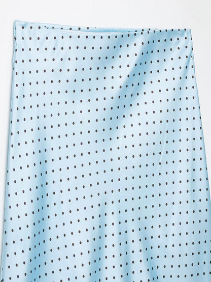Women's satin textured polka dot MIDI skirt