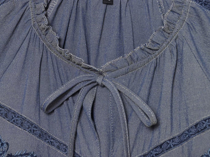 Women's bow decoration embroidered shirt