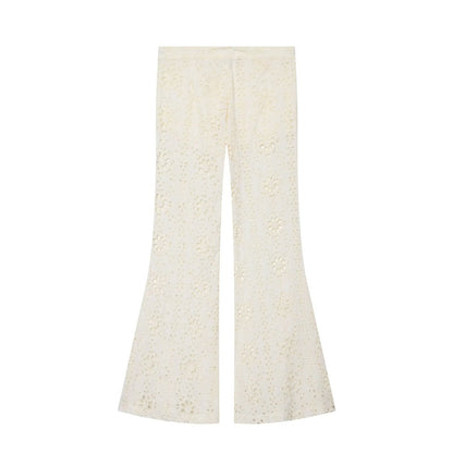 Women's hollowed out embroidered trumpet pants