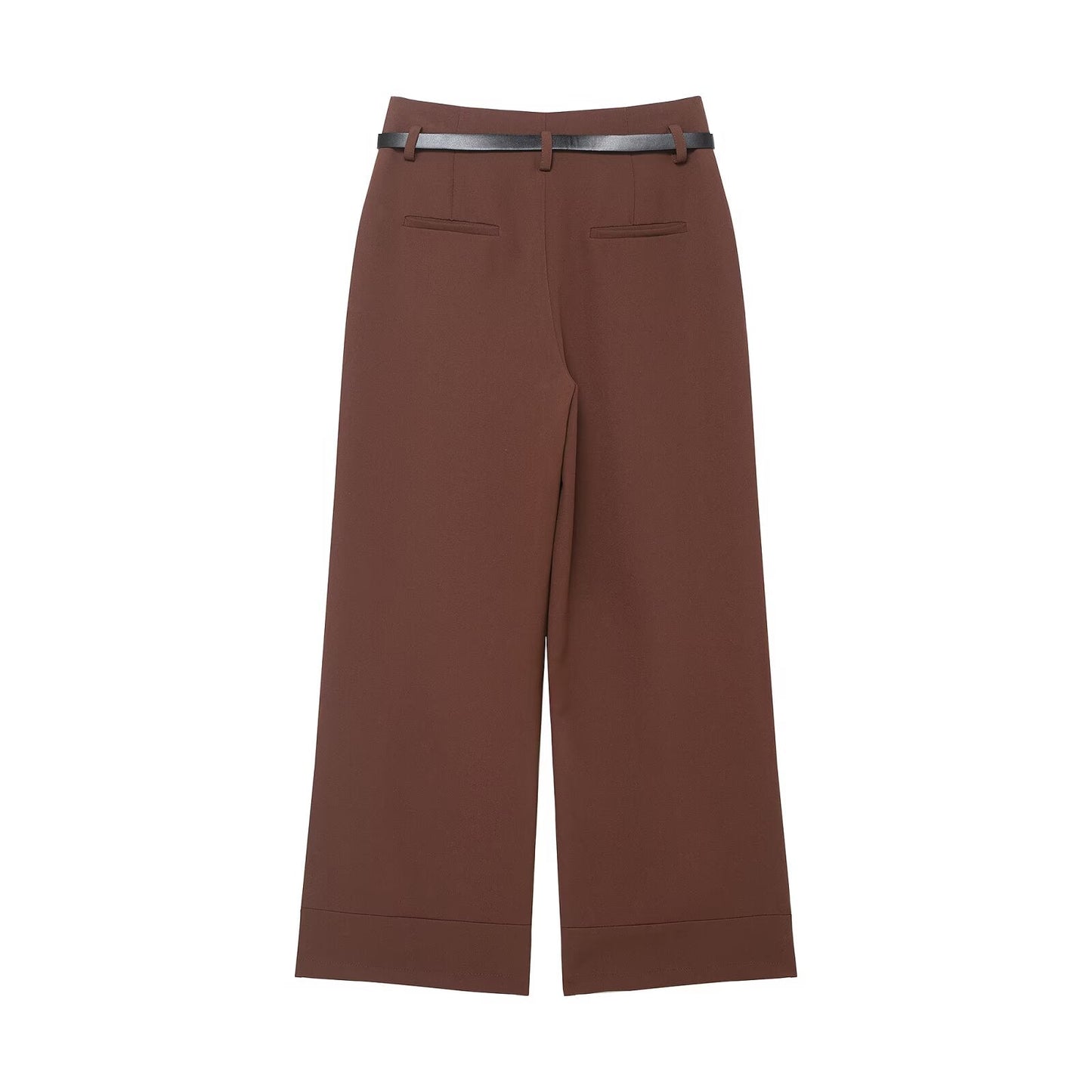 Women's rolled hem design casual With Belt pants