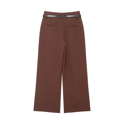 Women's rolled hem design casual With Belt pants