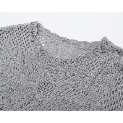 Women's round neck hollow knitted sweater