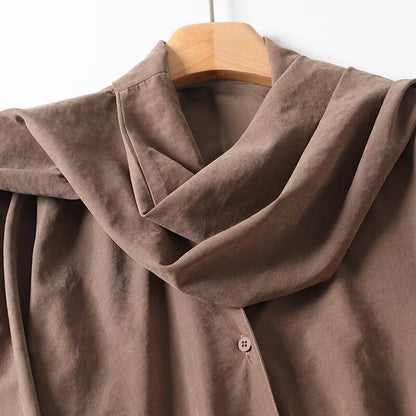 Women's new fashion scarf collar design casual long sleeved shirt
