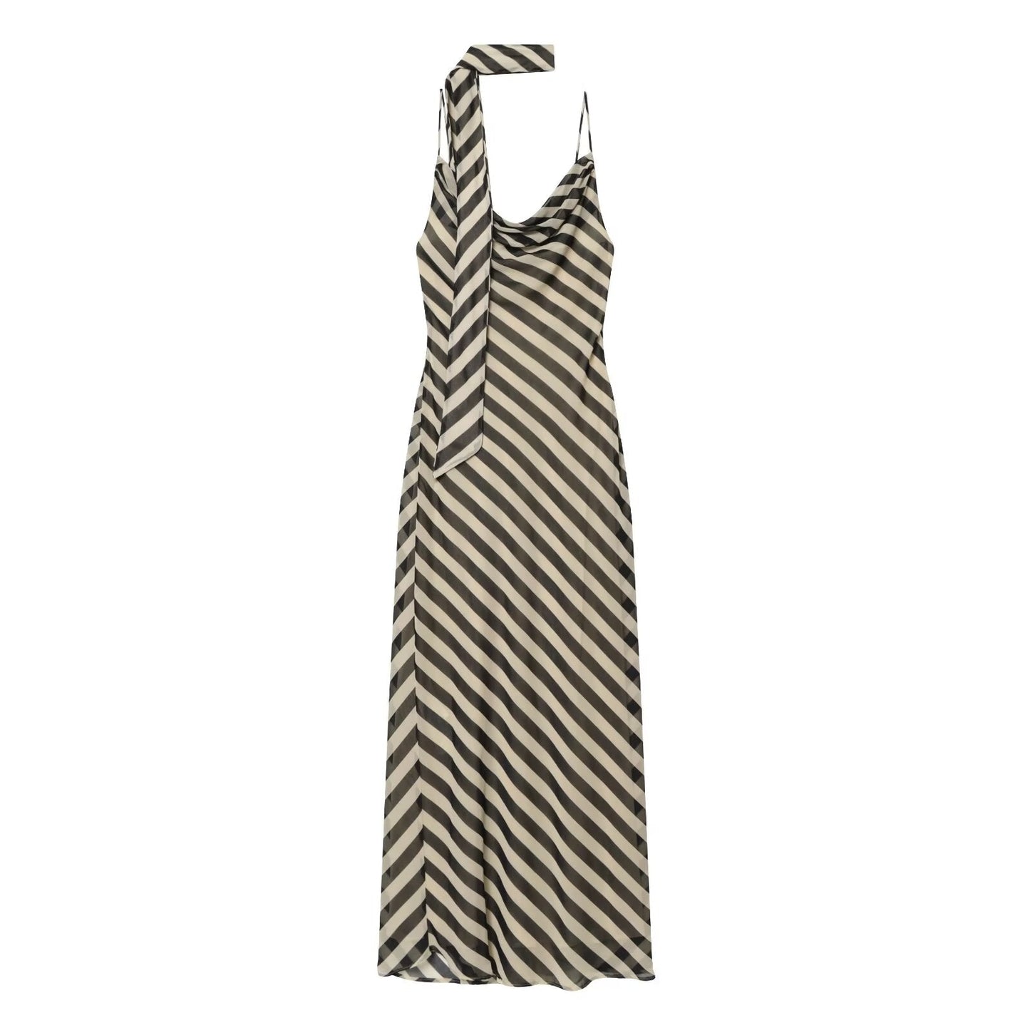 Women's ribbon decoration striped Swing collar dress