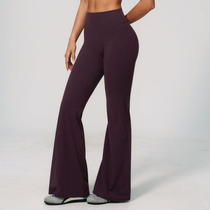 Women's new sanding yoga pants abdomen hip running fitness bell bottoms.