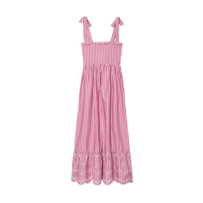 Women's bow wide shoulder strap striped dress