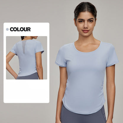 Women's New Fashion Joker Short-sleeved T-shirt Mesh Stitching Breathable Sports Tops Cool Sunscreen Fitness Tops