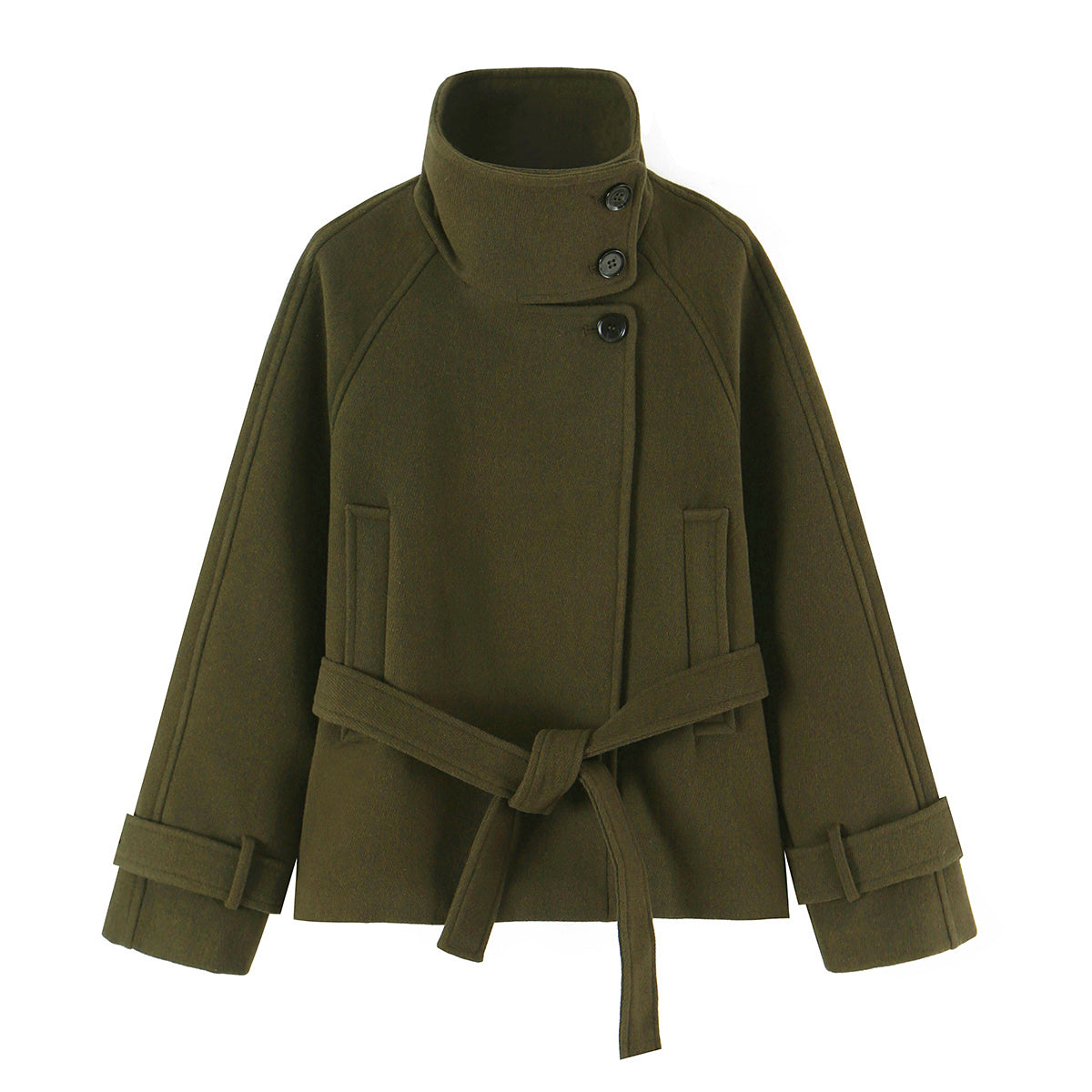 Women's with belt standing collar coat